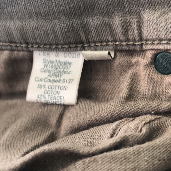 Rag & Bone the skinny pants olive drab green with pockets zipper front - Picture 4 of 9